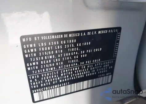 2025 Volkswagen Taos 1.5T Se z USA, uszkodzony, nr VIN 3VVEC7B24SM041611